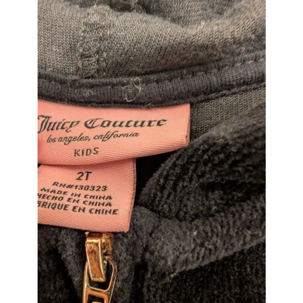 Girls Juicy Couture Black Velour Zip-Up Hoodie 2T with Rhinestones bling